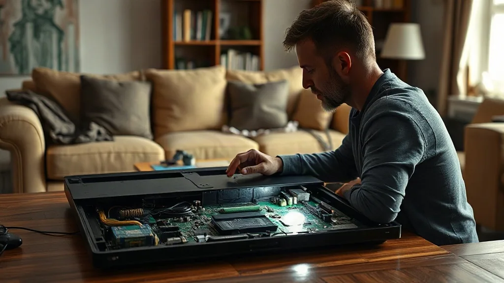 Tecnico che ispeziona le schede di un televisore con il retro aperto